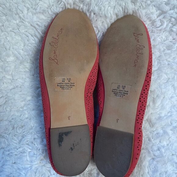 Sam Edelman leather suede lazer cut Ballet Flats slip on bow & charm accent SZ8M - Picture 8 of 8